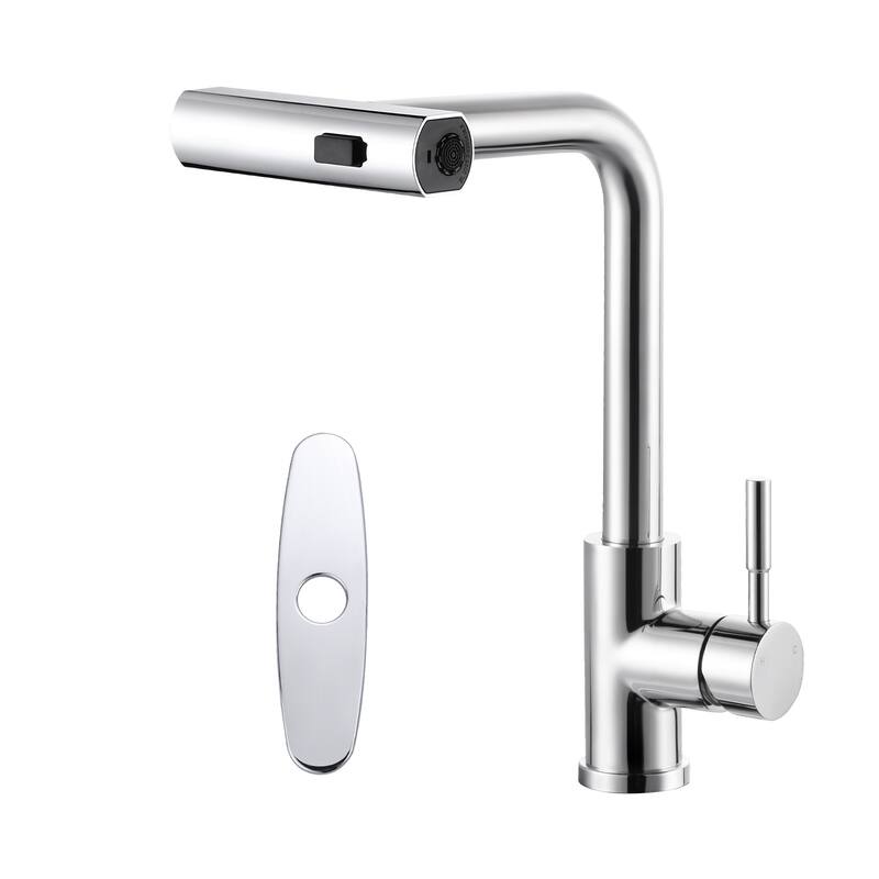 WOWOW Single Handle Waterfall Pull Down Sprayer Kitchen Faucet - Without Soap Dispenser - Polished Chrome