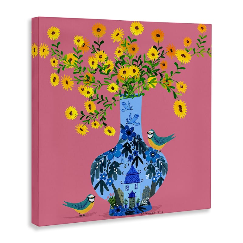 Stupell Ornate Vase with Daisies Canvas Wall Art Design By Kay Widdowson