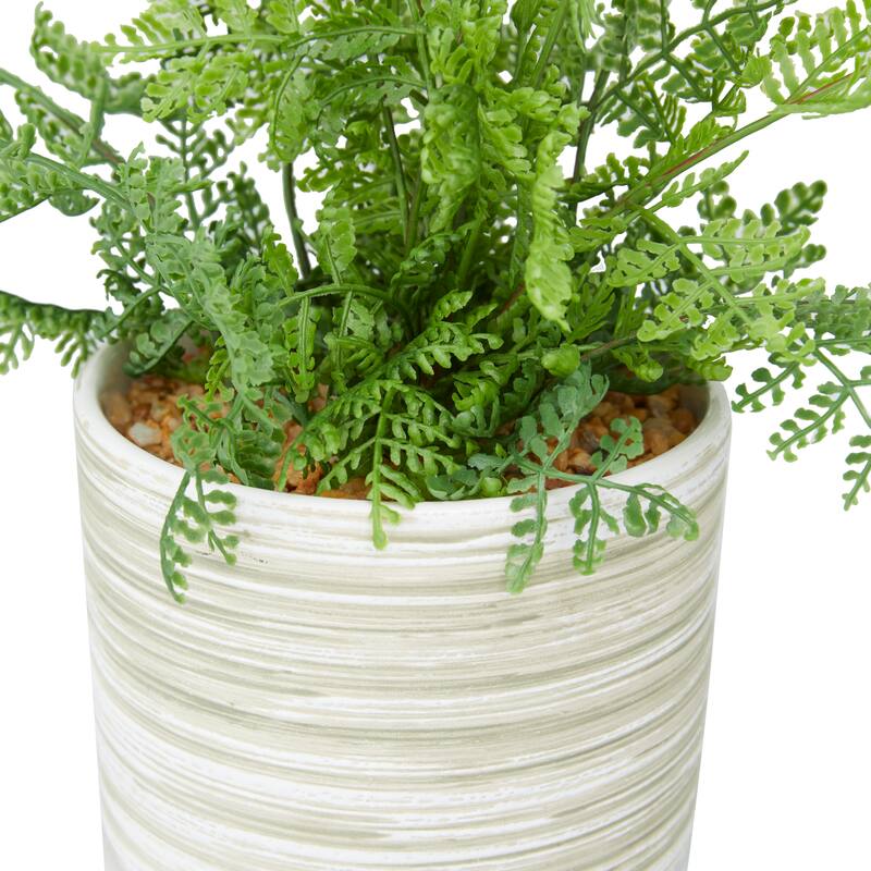 Faux Foliage Fern Artificial Plant with Realistic Leaves and Patterned Round Pot - Green - Roche River Decor