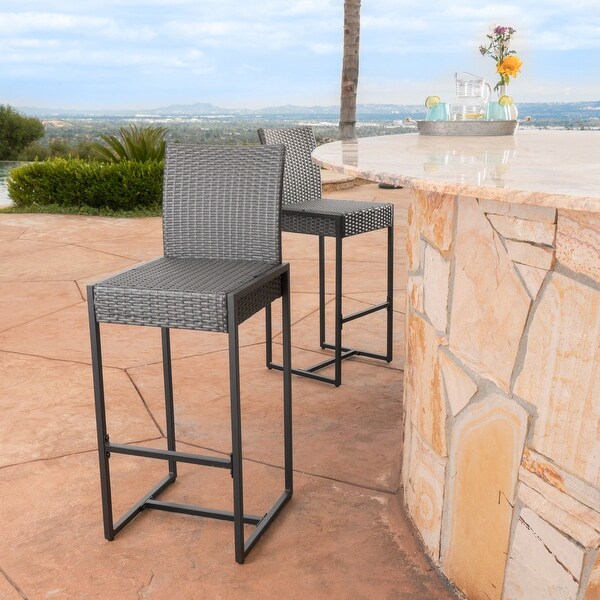 Conway Outdoor Wicker Barstool Set of 2 by Christopher Knight