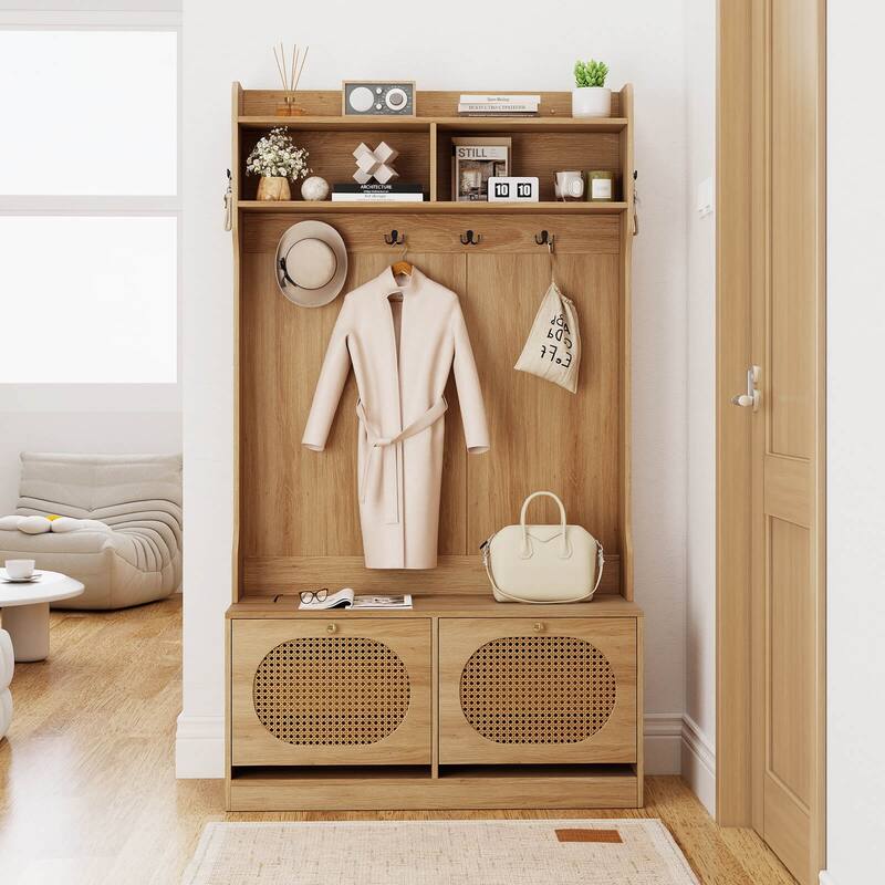 Costway 4-In-1 Hall Tree Entryway Bench with Coat Rack & Flip Drawers - See Details