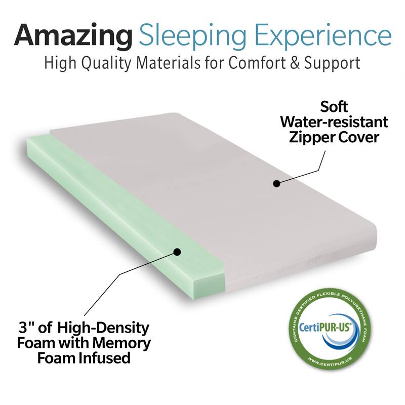 Anmytek Memory Foam Camping Mattress - 75"x38"x3" Perfect for Outdoor Activities, RVs, Guest Rooms, and Dorms