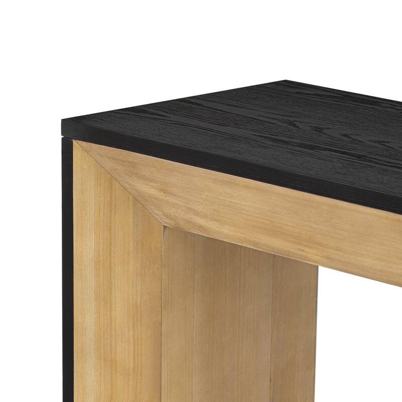 59" MDF Console Table with Fireplace Design and Wood Veneer for Living Room
