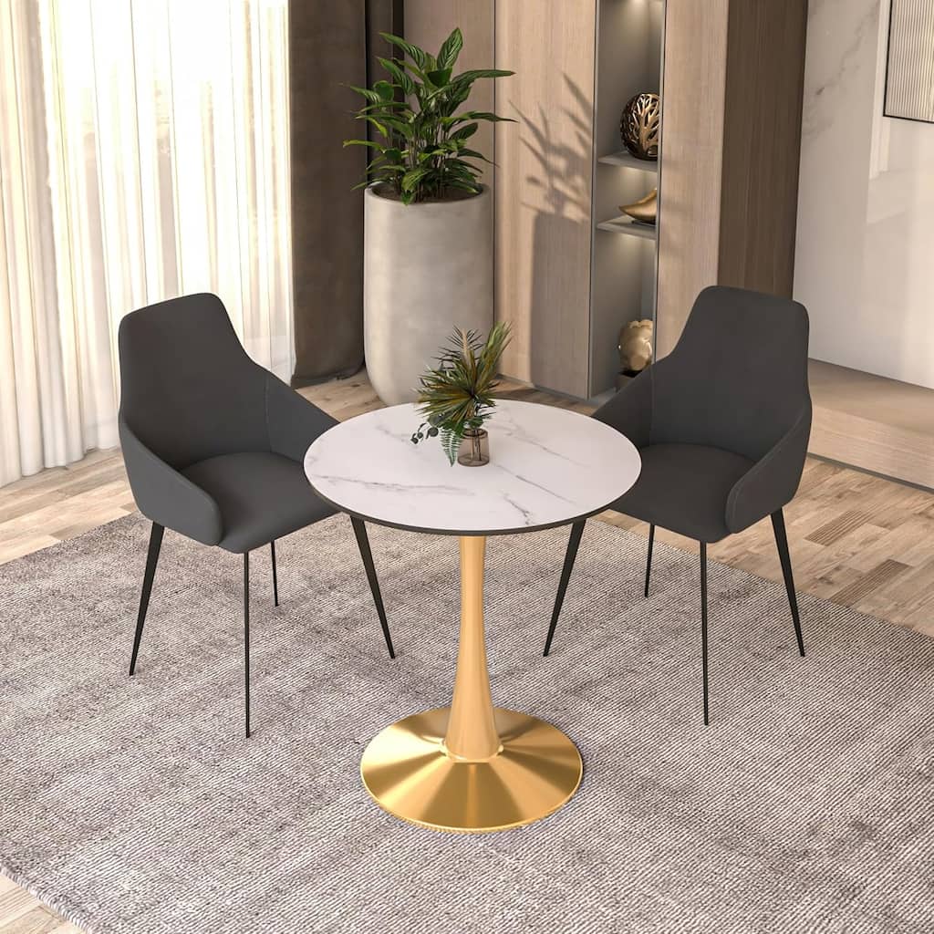 Bristol 27" Modern Round Pedestal Table - Sintered Stone, Glass or MDF, Scratch Resistant, Steel Base, Breakfast Table