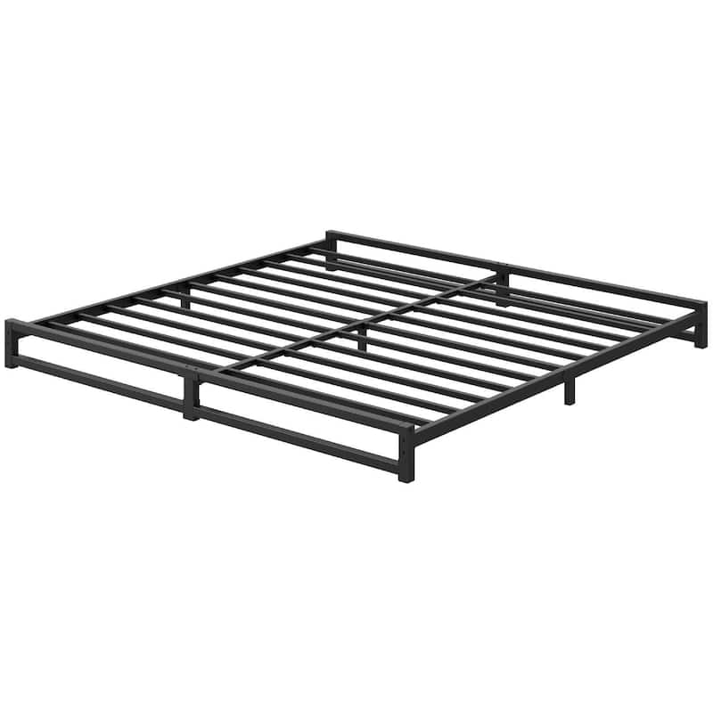 Durable Heavy Duty Metal Bed Frame with Steel Slat, King Size - Black