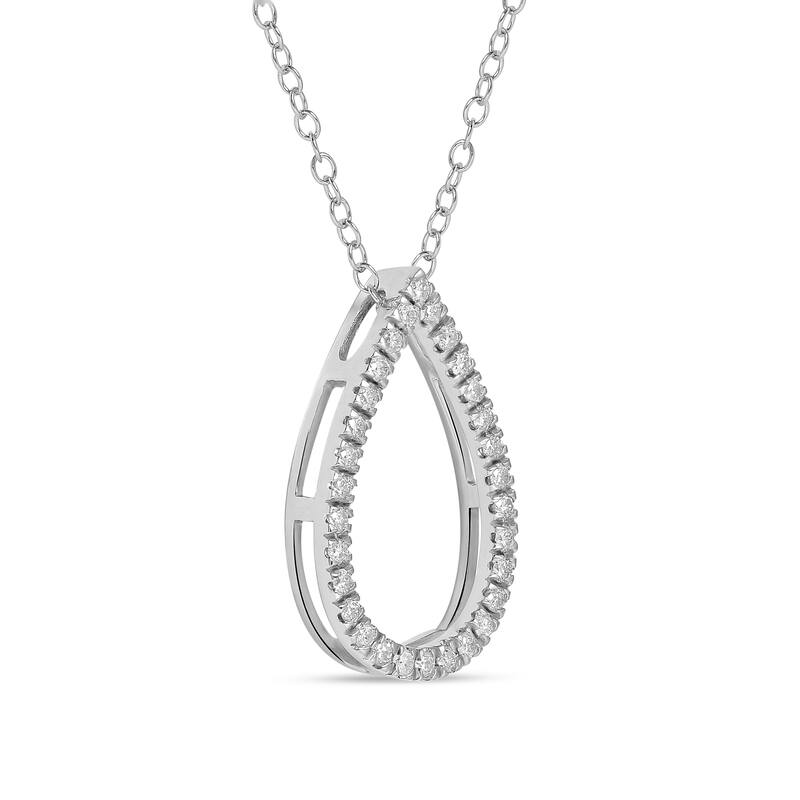 1/6ct - 1ct TDW 14K Gold Open Pear Diamond Pendant Necklace for Women