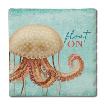 Float On 4 Pack Absorbent Stone Coasters with Cork Backing 4" Square Made in The USA Absorbent Wipes Clean
