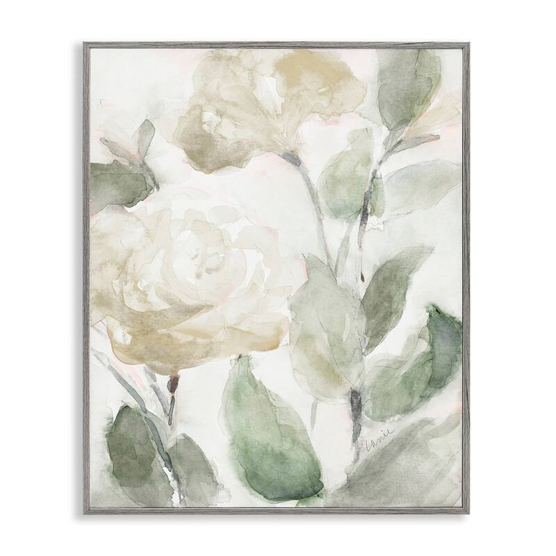 Stupell Soft Edge White Roses Blooming Charming Abstract Florals Framed Wall Art - Green - 16 x 20 - Grey