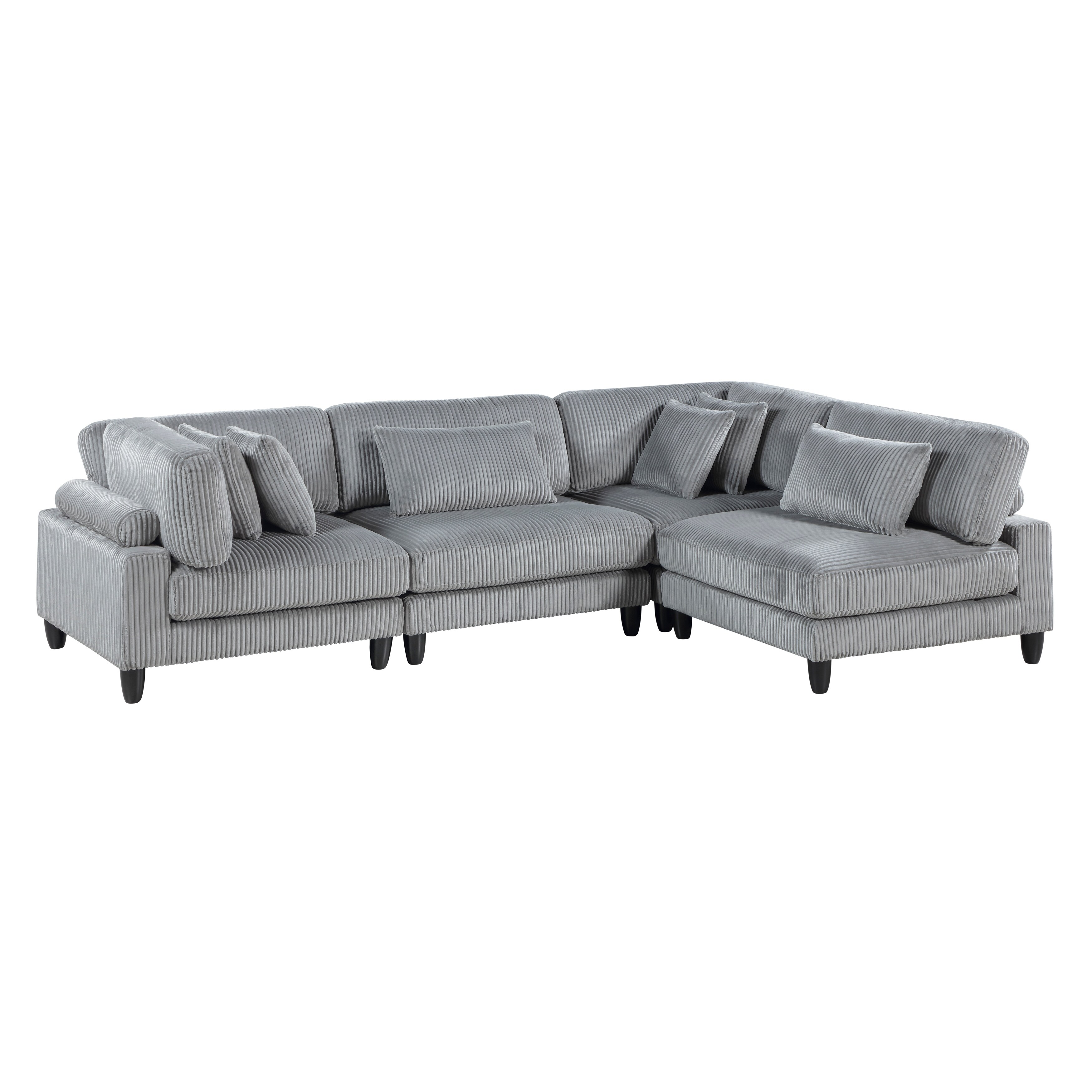 4-Piece Modular Sectional Sofa Set With Soft Cushion Pillows Solid Wood Legs