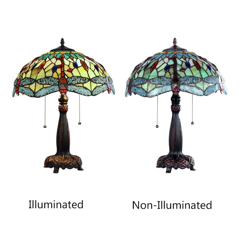 Tiffany-Style Dragonfly Design 2-light Dark Bronze Table Lamp