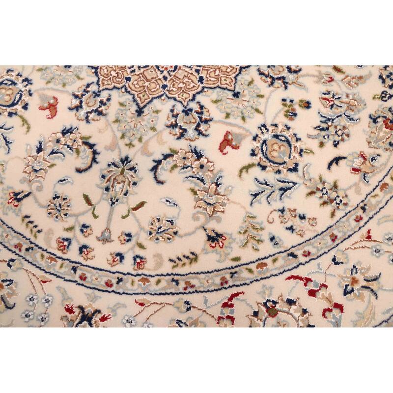 ECARPETGALLERY Hand-knotted Nain Cream Silk, Wool Rug - 4'11 x 4'11