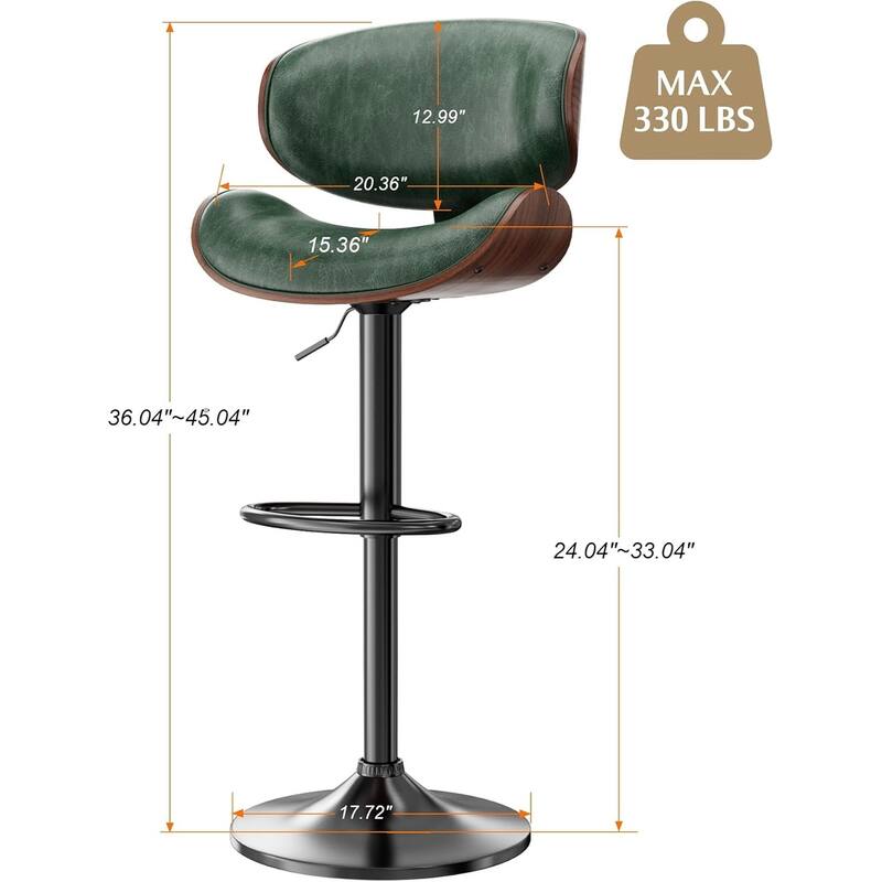 Bar Stools Adjustable Height Swivel Faux Leather Armless Barstools