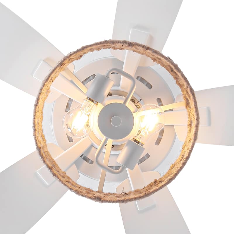 Parrot Uncle 52" Coastal White Natural Jute Reversible Ceiling Fan with Remote