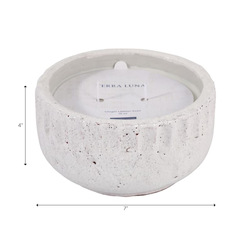 Modern Crackle-Glazed Ceramic Scented Candle - 7" - White - 7.0"