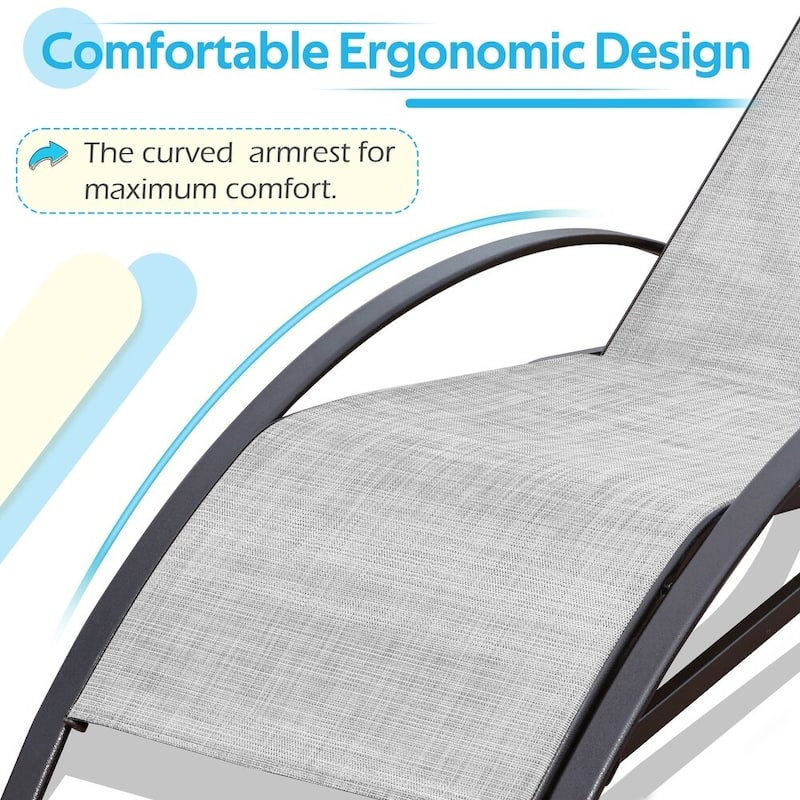 EROMMY 2-Pcs Outdoor Recliner Lounge Chair, Adjustable Patio Chair, Grey - 59.8'' * 22.8''