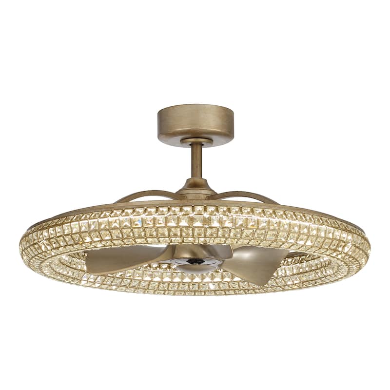 33-in Glam 3-Blade New Bronze Crystal LED Chandelier Ceiling Fan with Light and Remote - 33 Inches
