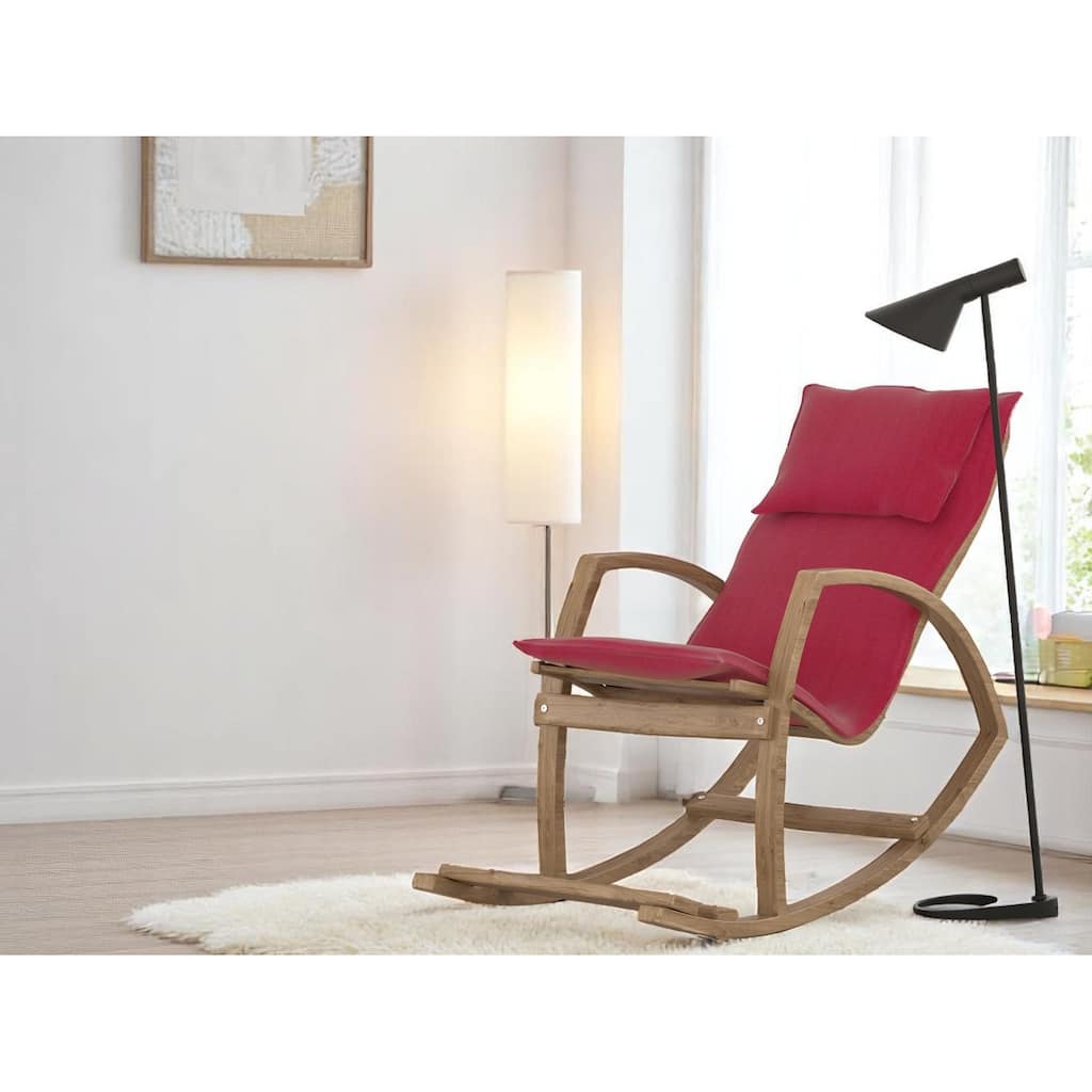 Modern Rocking Chair, Modern Accent Rocker Armchair With Wooden Frame, Upholstered High Back Wooden Rocking Chair