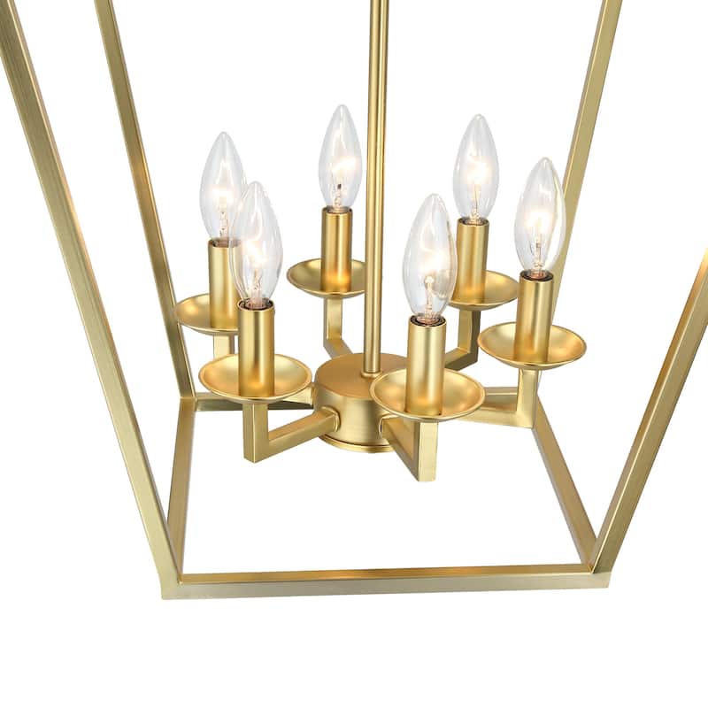 6-light pendant with steel cage shade and soft gold / Black finish - 16"*16"*24"