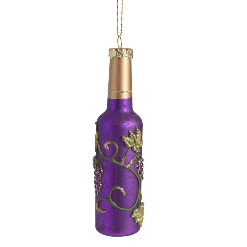 6" Purple and Gold Mercury Style Wine Bottle Glass Christmas Ornament