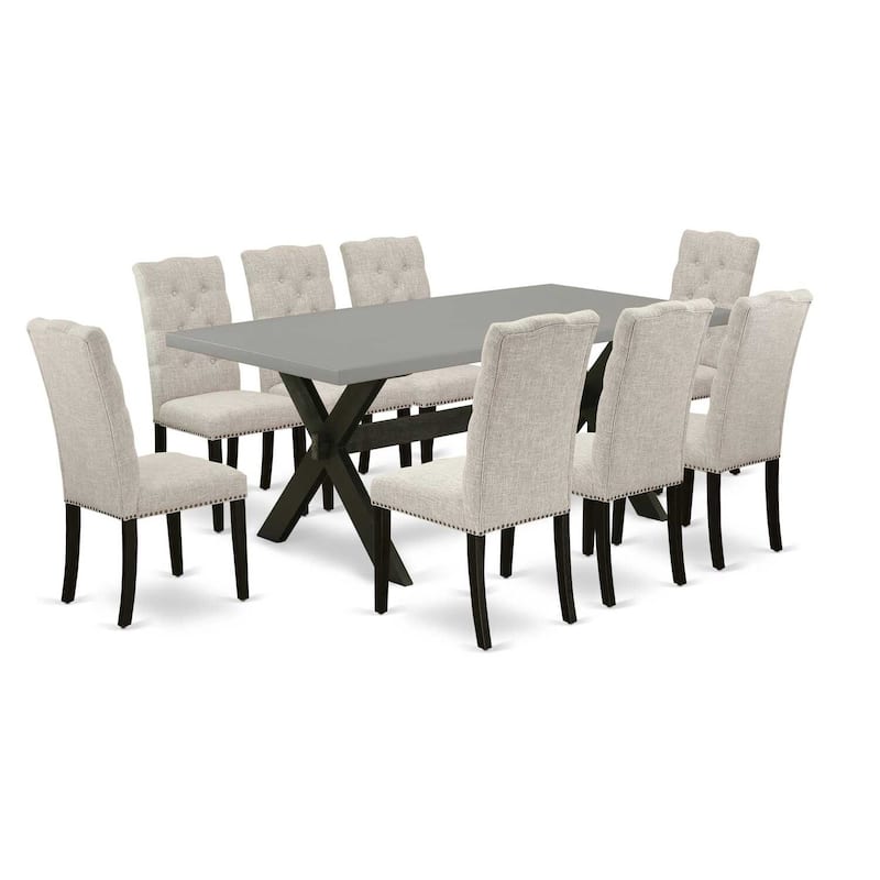 Modern 9-Piece Dining Set - Rectangular Table & 8 Chairs - Solid Wood Frame - Kitchen Dining Room Furniture