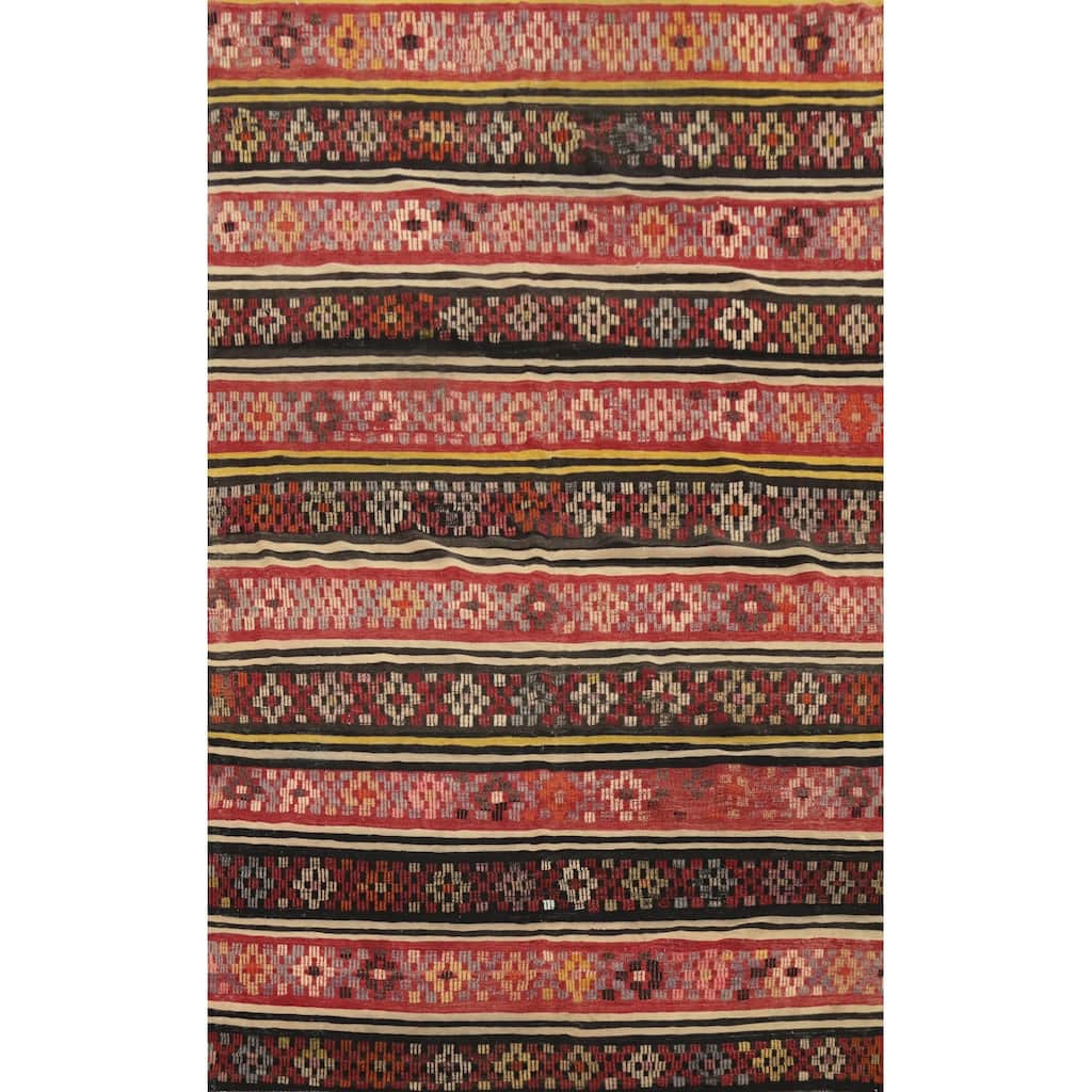Hand Woven Oriental 100% Wool Carpet Southwestern Tribal Multi-Colored Kilim Area Rug - 9' 0'' X 6' 0''