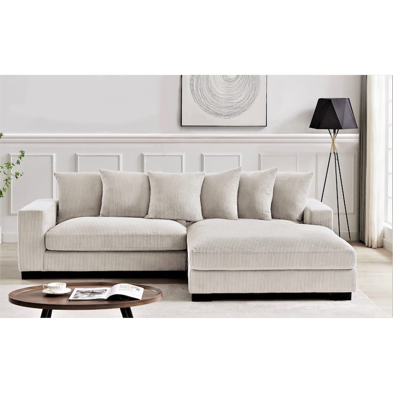 Us Pride Furniture Payan 102.4" Wide Corduroy L-Shape Sectional Sofa - Ivory