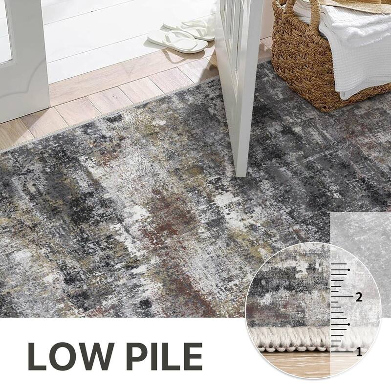 Mcow Abstract Low Pile Machine Washable Non-Slip Area Rug