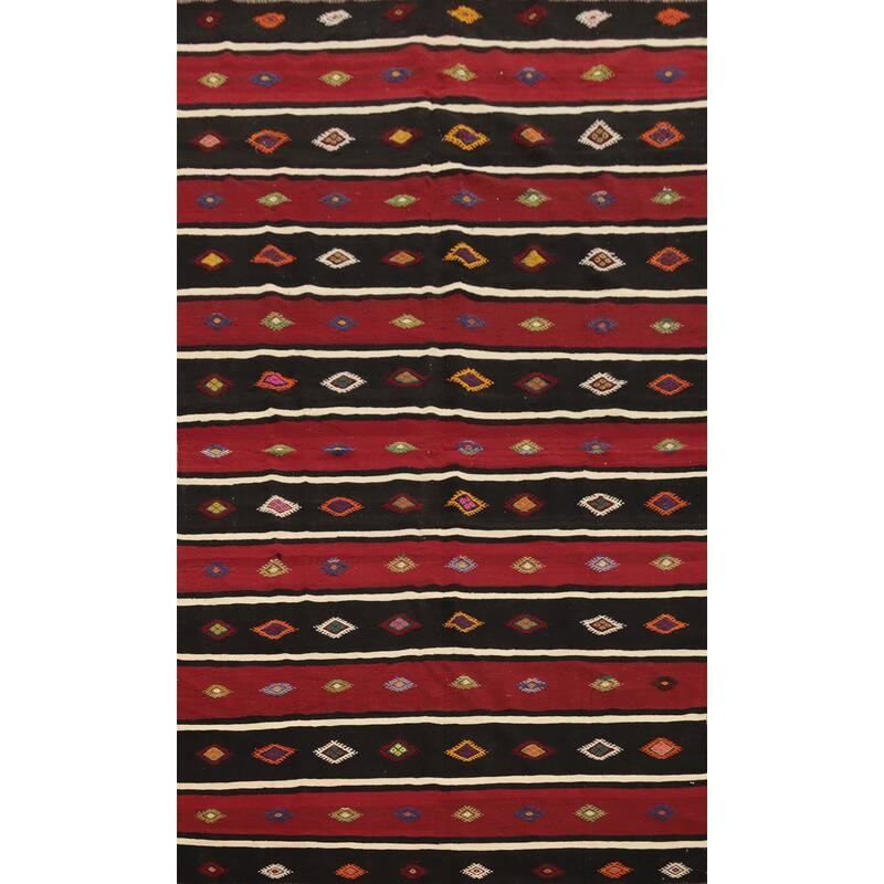 Hand Woven Oriental 100% Wool Carpet Southwestern Tribal Red Kilim Area Rug - 10' 2'' X 5' 10''