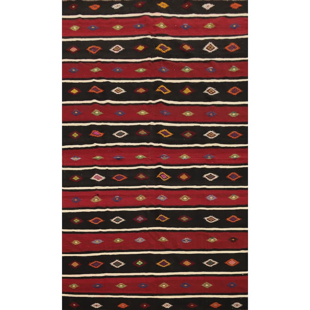 Hand Woven Oriental 100% Wool Carpet Southwestern Tribal Red Kilim Area Rug - 10' 2'' X 5' 10''