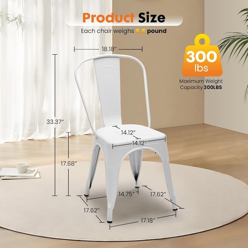 Metal Dining Chairs Set of 4, Stackable Restaurant Classic Trattoria Chairs, Modern Bar Chairs for Dining Room Patio Outdoor