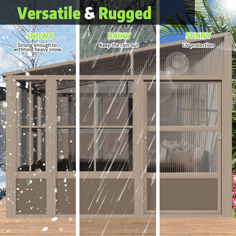 Erommy Wall Mounted Sunroom with Sliding Doors, All-Season Aluminum Patio Gazebo, Outdoor Permanent Sunroom Shelter