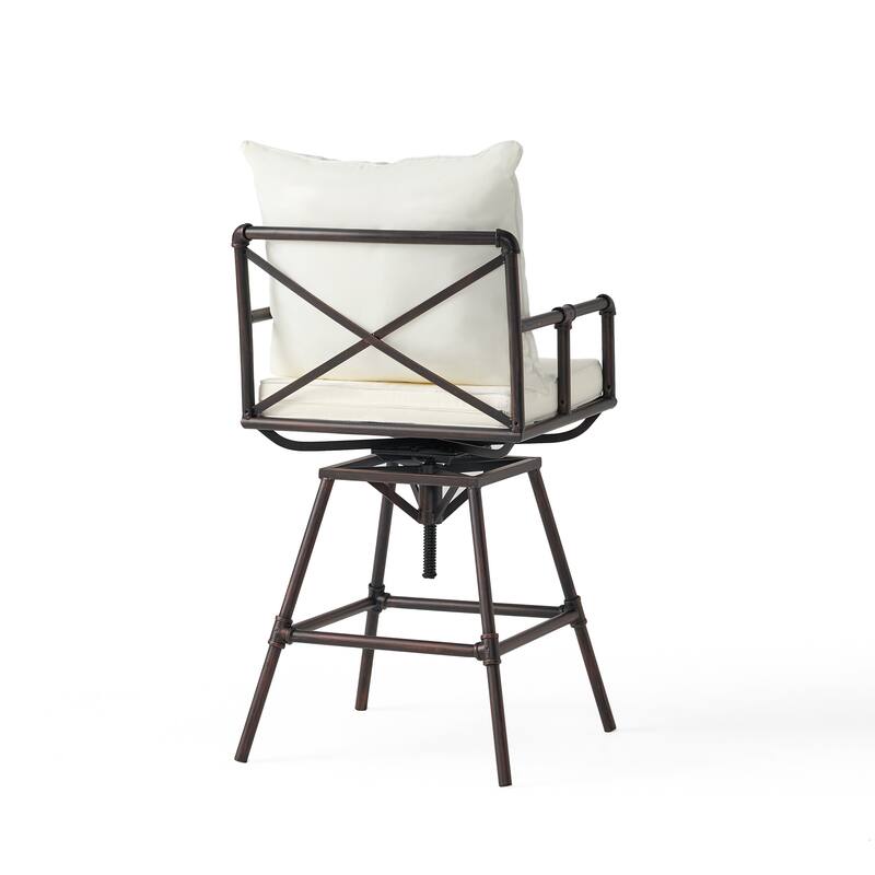 Northrup Pipe Outdoor Adjustable Barstool with Cushions by Christopher Knight Home