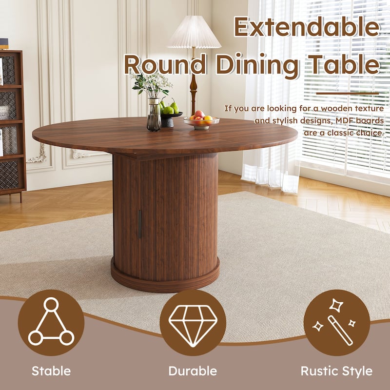 59" Extendable Oval Dining Table with 2-Tier Storage for 4-6, Space Saving Expandable Kitchen Table - Walnut