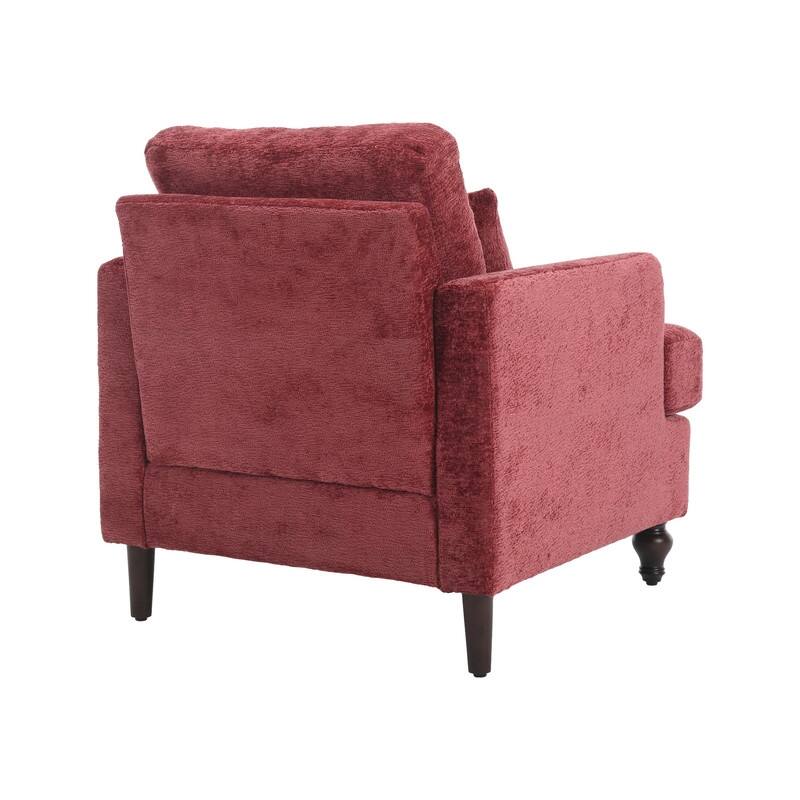 Mid Century Modern Chenille Fabric Armchair with Solid Wood Frame