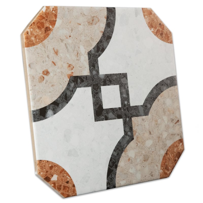 Merola Tile Riviera Octagon Grimaud Multicolor with Taco Beige 7-7/8" x 7-7/8" Porcelain Floor and Wall Tile
