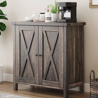 Farmhouse Buffet Cabinet with Storage Shelves, Brown