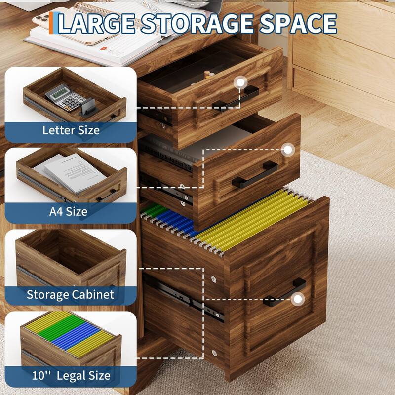 58 Inch Large Home Office Desk, Farmhouse Executive Desk with 5 Drawers & Cabinet, Modern Minimalist Wood Writing Table