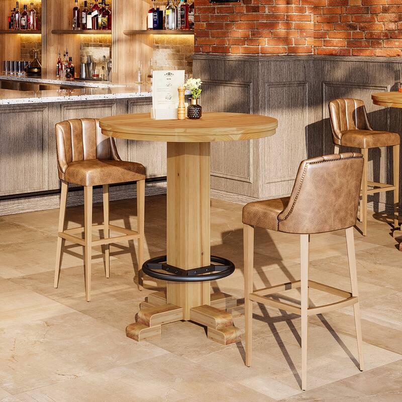 Solid Wood Bar Table, Round Bistro Pub Table, Pub Bistro Living Room Home Bar Unit
