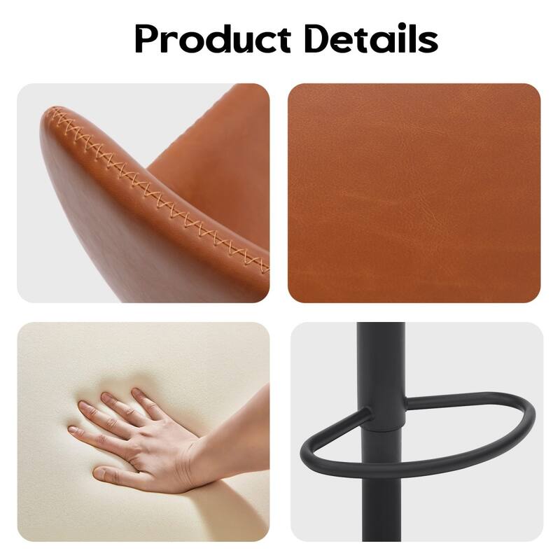 Mid-Century Modern Faux Leather Swivel Adjustable Bar Stools Set of 2