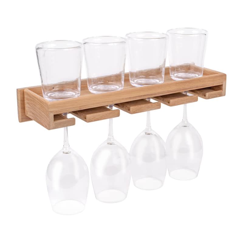 Teak Wineglass Rack with Shelf - 17-1/2" W x 2-1/2" H x 5" D