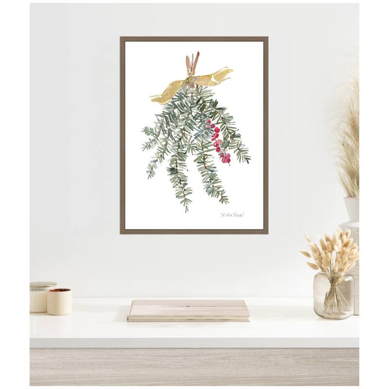 Kate and Laurel Sylvie Framed Canvas Evergreen Spray With Red Berries by Patricia Shaw