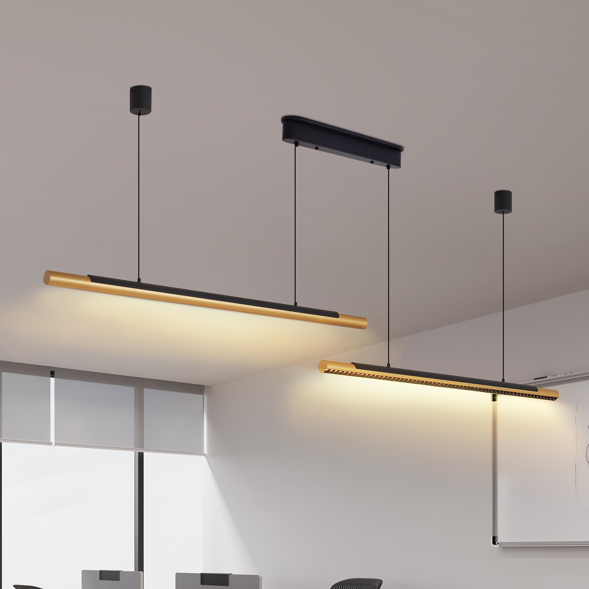 75" Modern Black and Gold LED Pendant Light, Adjustable Hanging Light