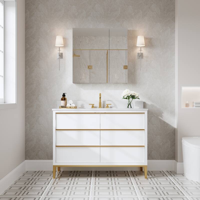 Recessed or Surface Wall Mount Bathroom Medicine Cabinet With Adjustable Glass Shelves