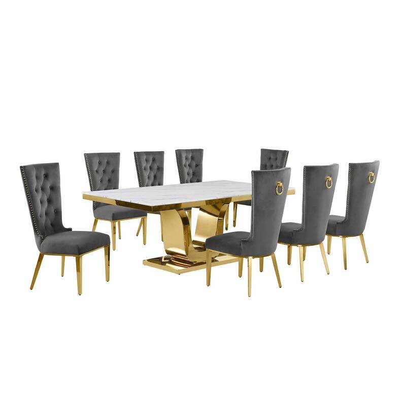 Best Quality Furniture D321-SC334-7 Dining Set with 78" White Marble Top