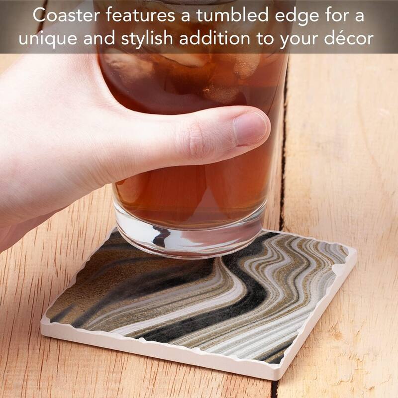 Absorbent Stone Tumbled Tile Coasters, Gilded Swirl I, Set of 4