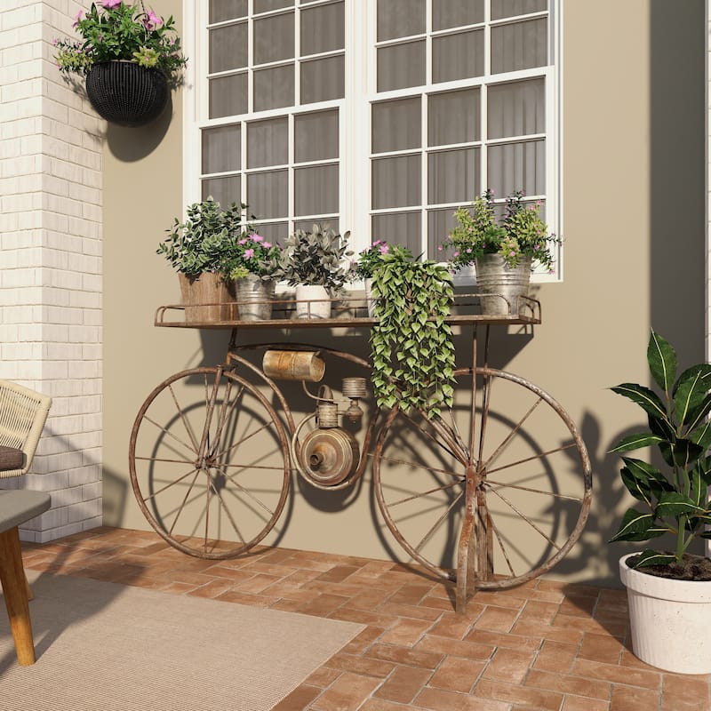 Bronze Metal Indoor Outdoor Weathered Vintage Bike Indoor Outdoor Plantstand