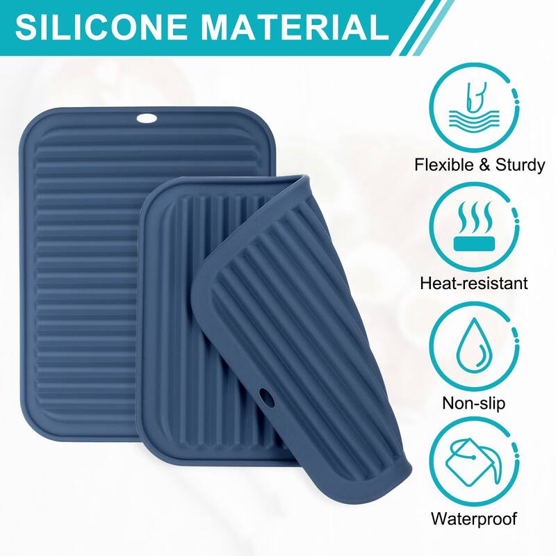 2 Pack Silicone Dish Drying Mat, 9"x12" Trivets for Hot Pots and Pans