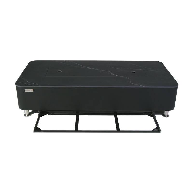 Elementi Plus Valencia Outdoor Fire Pit Table Concrete Rectangular 60000 BTU - 62 x 30 inches with Lid, Fire Glass, and Cover