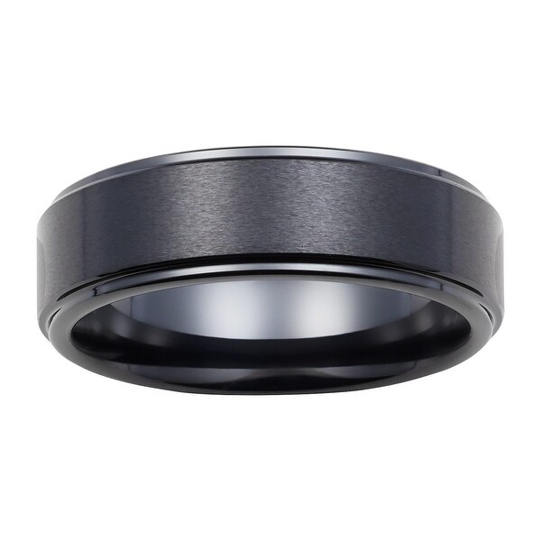 Boston Bay Diamonds Men's 7MM Comfort Fit Black Ceramic Wedding Band Ring w/ Raised Center