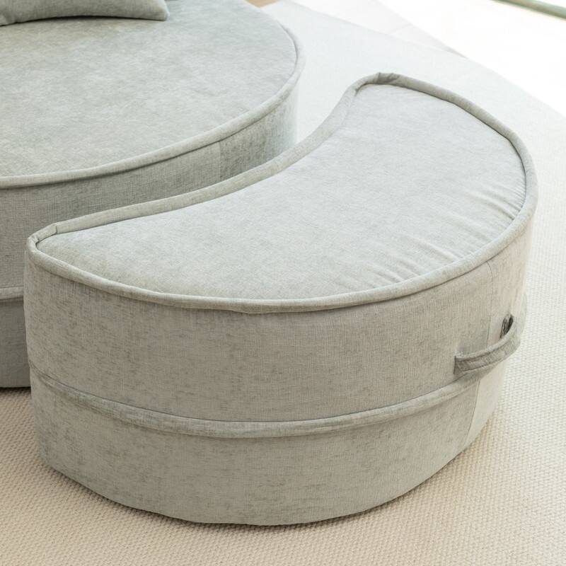 47.63" Round Lazy Fully Compression Sofa, Chenille, with Ottoman
